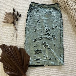 NEW! Women’s Mango Sequin Mermaid Green Pencil Skirt Sz 4